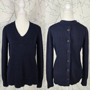 Banana Republic Navy Merino Wool Cashmere Blend Button back Sweater